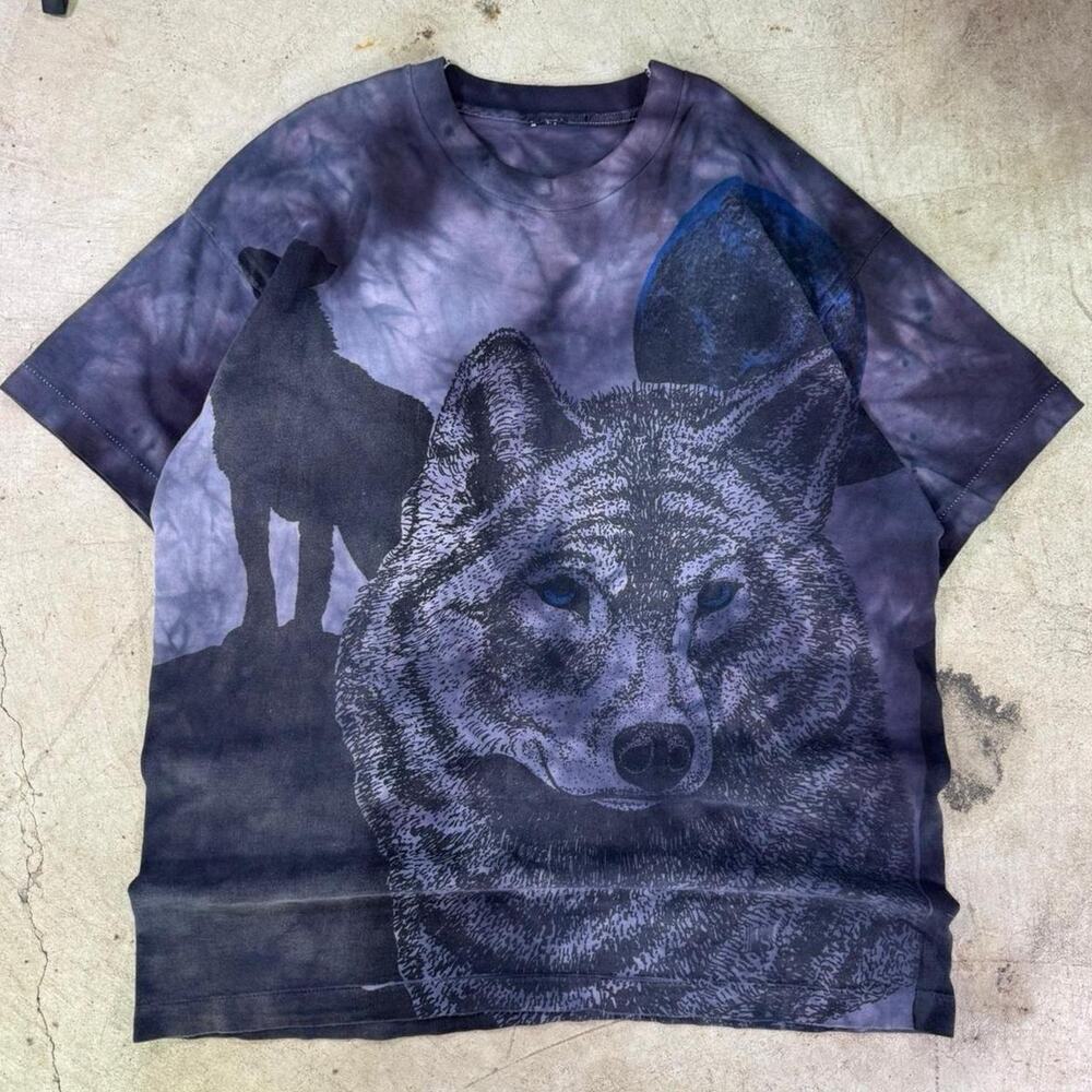 VTG 90s Wolf moon tie dye t-shirt AOP all over print single stitch USA made XL